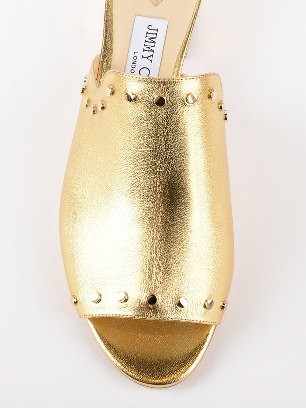 Jimmy Choo Metallic Gold Studded Leather Slide Sandals